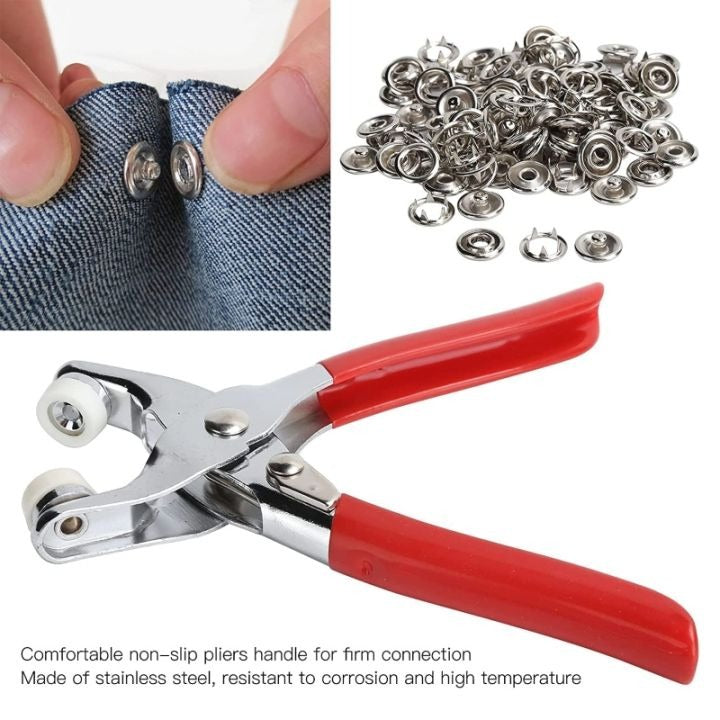 High-Quality Metal Tich Button Tool Kit with 50 Abaya Ring Buttons – Easy Snap Button Machine & Clipper for DIY Clothes, Hats, Caps & Crafts